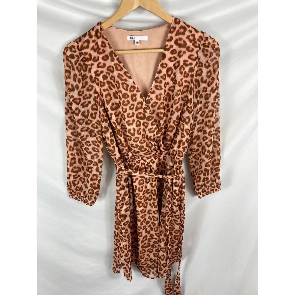 Dr2 Animal Print Faux Wrap Belted Dress Size XS